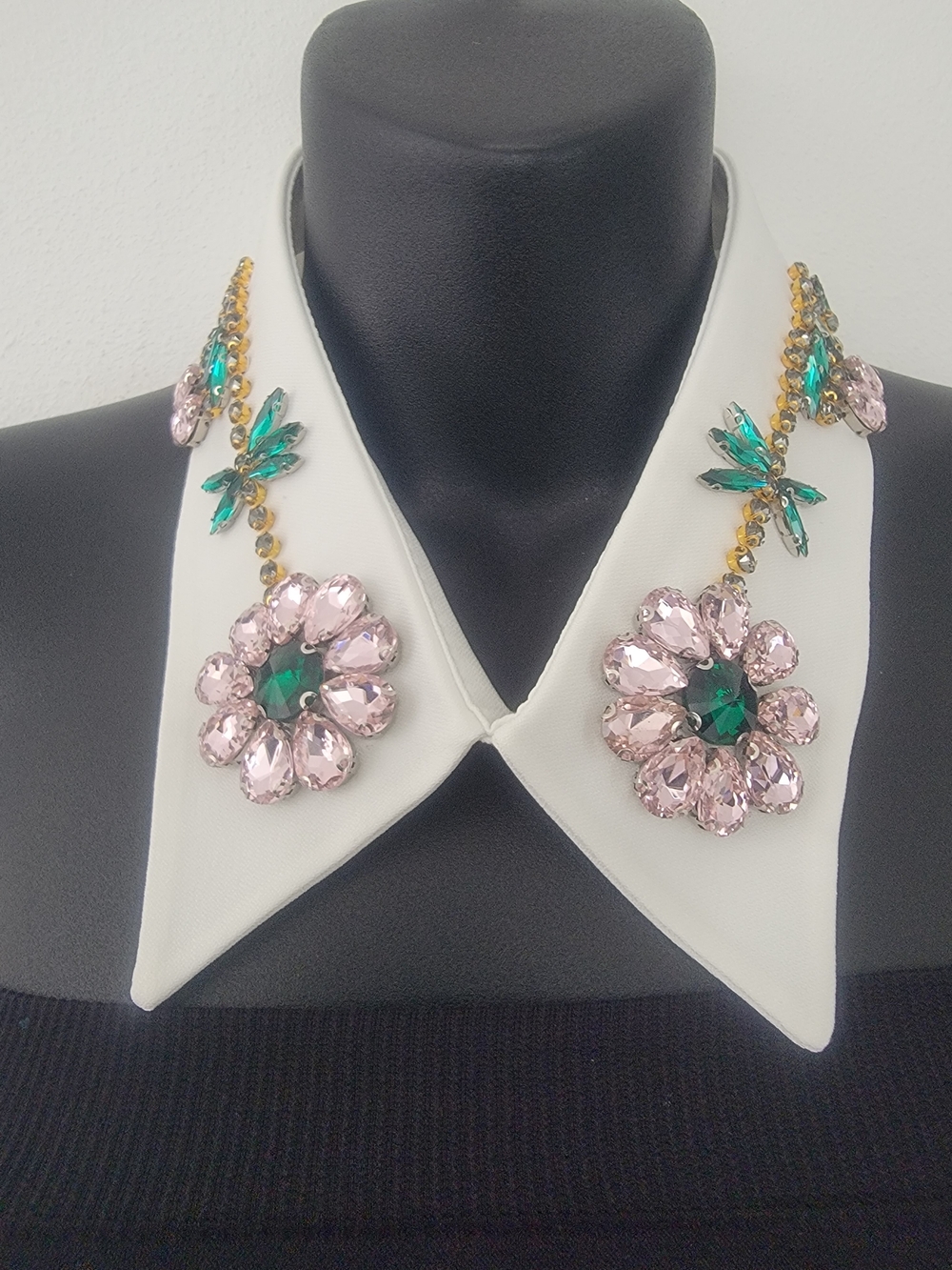 Embellished Floral Crystal Collar Necklace - Pink & Green